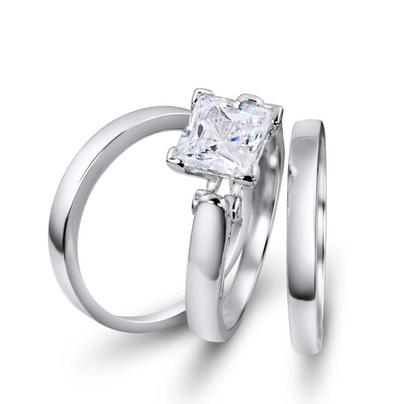 SunEE Jewelry - NEW 925 STERLING SILVER PRINCESS DIAMOND CUT WEDDING RINGS ENGAGEMENT RINGS